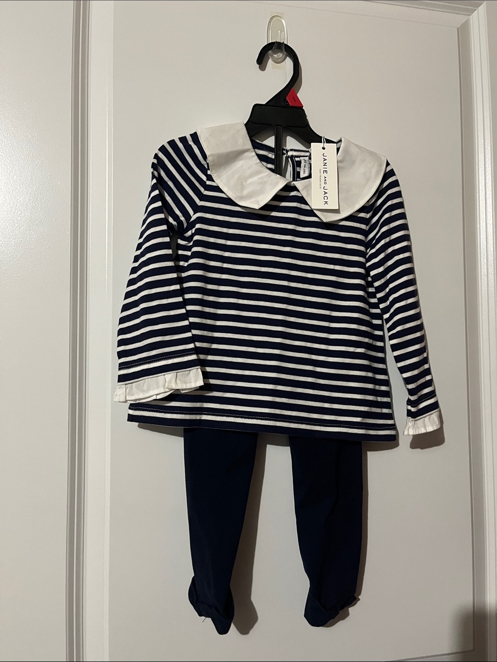 Janie and Jack Navy & White Striped Long Sleeve Top with Peter Pan Collar
